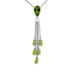 Genuine 7.5 ctw Peridot Necklace Jewelry 14KT White Gold - REF-39H4X