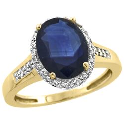 Natural 2.49 ctw Blue-sapphire & Diamond Engagement Ring 10K Yellow Gold - REF-92X3A