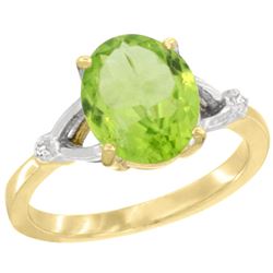 Natural 2.79 ctw Peridot & Diamond Engagement Ring 14K Yellow Gold - REF-38F6N