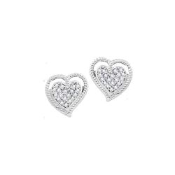 0.10 CTW Diamond Rope Heart Cluster Earrings 10KT White Gold - REF-14H9M