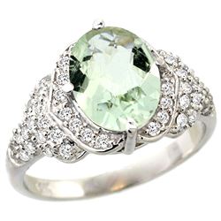 Natural 2.92 ctw green-amethyst & Diamond Engagement Ring 14K White Gold - REF-102H7W