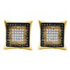 Image 1 : 0.33 CTW Mens Yellow Blue Color Diamond Square Cluster Earrings 10KT Yellow Gold - REF-14F9N