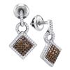 Image 1 : 0.50 CTWCognac-brown Color Diamond Diagonal Earrings 10KT White Gold - REF-26H9M