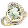 Image 1 : Natural 6.53 ctw green-amethyst & Diamond Engagement Ring 14K Yellow Gold - REF-72H8W