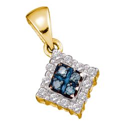 0.37 CTW Blue Color Diamond Cluster Pendant 10KT Yellow Gold - REF-34W4K