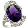 Image 1 : Natural 11.23 ctw amethyst & Diamond Engagement Ring 14K White Gold - REF-104W5K