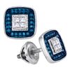 Image 1 : 0.33 CTW Blue Color Diamond Square Cluster Earrings 10KT White Gold - REF-26M9H