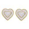 Image 1 : 0.33 CTW Diamond Roped Heart Cluster Screwback Earrings 10KT Yellow Gold - REF-30X2Y