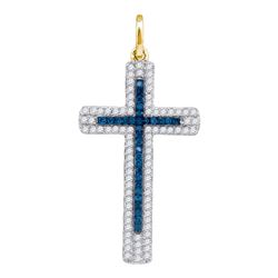 0.23 CTW Blue Color Diamond Cross Pendant 10KT Yellow Gold - REF-14X9Y