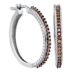 0.50 CTWCognac-brown Color Diamond Single Row Hoop Earrings 10KT White Gold - REF-37F5N