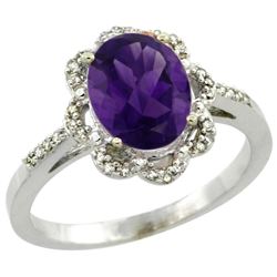 Natural 1.85 ctw Amethyst & Diamond Engagement Ring 14K White Gold - REF-38G6M