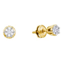 0.15 CTW Diamond Small Flower Cluster Screwback Earrings 14KT Yellow Gold - REF-19K4W