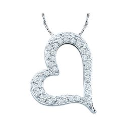 0.33 CTW Pave-set Diamond Heart Outline Pendant 14KT White Gold - REF-37H5M
