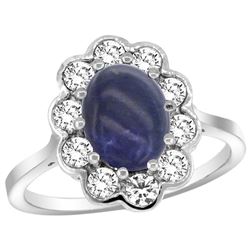 Natural 2.38 ctw Lapis-lazuli & Diamond Engagement Ring 14K White Gold - REF-79M6H