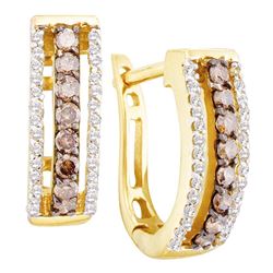 0.48 CTW Cognac-brown Color Diamond Hoop Earrings 14KT Yellow Gold - REF-37K5W