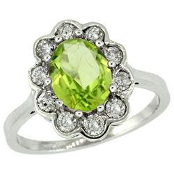 Natural 2.73 ctw Peridot & Diamond Engagement Ring 14K White Gold - REF-82F2N