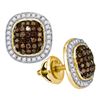 Image 1 : 0.55 CTW Cognac-brown Color Diamond Oval Cluster Earrings 10KT Yellow Gold - REF-30X2Y