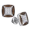 Image 1 : 0.50 CTWCognac-brown Color Diamond Square Cluster Earrings 10KT White Gold - REF-30F2N