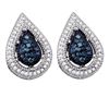 Image 1 : 0.40 CTW Blue Color Diamond Teardrop Cluster Earrings 10KT White Gold - REF-26W9K