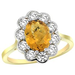 Natural 2.34 ctw Quartz & Diamond Engagement Ring 14K Yellow Gold - REF-80G8M