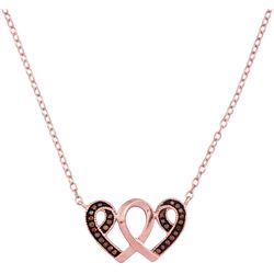 0.10 CTW Red Color Diamond Heart Awareness Ribbon Pendant 10KT Rose Gold - REF-18H2M