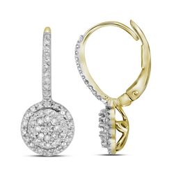 0.50 CTWDiamond Flower Cluster Dangle Leverback Earrings 10KT Yellow Gold - REF-34K4W
