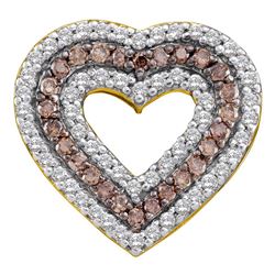 0.76 CTW Cognac-brown Color Diamond Heart Outline Pendant 14KT Yellow Gold - REF-59M9H