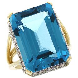 Natural 15.06 ctw Swiss-blue-topaz & Diamond Engagement Ring 14K Yellow Gold - REF-81H9W