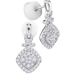 0.47 CTW Princess Diamond Soleil Square Cluster Dangle Earrings 14KT White Gold - REF-57X2Y