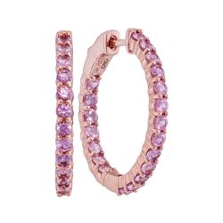 2.25 CTW Pink Sapphire In/Out Hoop Earrings 14KT Rose Gold - REF-71H9M