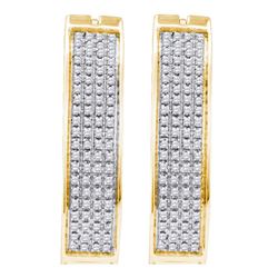 0.50 CTWProng-set Diamond Four Row Hoop Earrings 10KT Yellow Gold - REF-34N4F