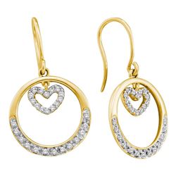 0.26 CTW Diamond Circle Heart Dangle Wire Earrings 14KT Yellow Gold - REF-40M4H
