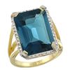 Natural 13.72 ctw London-blue-topaz & Diamond Engagement Ring 10K Yellow Gold - REF-70Y4X