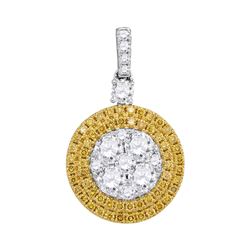 1.72 CTW Yellow Diamond Circle Cluster Dangle Pendant 18KT White Gold - REF-330F2N