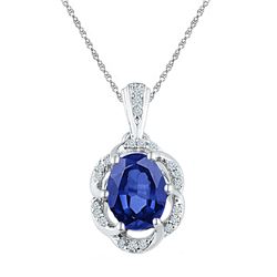 1.73 CTW Oval Created Blue Sapphire Solitaire Diamond Pendant 10KT White Gold - REF-19Y4X