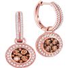 Image 1 : 1.06 CTW Cognac-brown Color Diamond Circle Dangle Earrings 14KT Rose Gold - REF-112Y5X