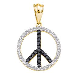 0.78 CTW Black Color Diamond Peace Sign Circle Pendant 14KT Yellow Gold - REF-49H5M