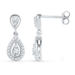 0.36 CTW Diamond Teardrop Dangle Screwback Earrings 10KT White Gold - REF-30H2M