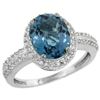 Natural 2.56 ctw London-blue-topaz & Diamond Engagement Ring 10K White Gold - REF-33A6V