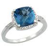 Natural 3.92 ctw London-blue-topaz & Diamond Engagement Ring 14K White Gold - REF-35K9R