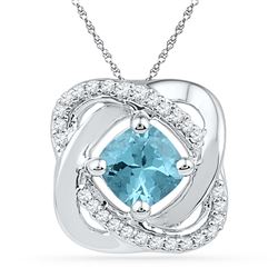 0.73 CTW Created Blue Topaz & Diamond Square Pendant 10KT White Gold - REF-18X2Y
