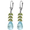 Genuine 11.20 ctw Blue Topaz & Peridot Earrings Jewelry 14KT White Gold - REF-56F2Z