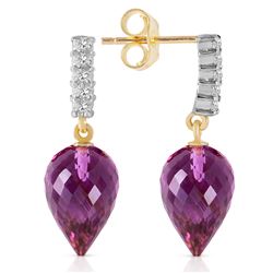 Genuine 19.15 ctw Amethyst & Diamond Earrings Jewelry 14KT Yellow Gold - REF-47K4V