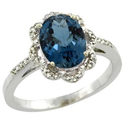 Natural 1.85 ctw London-blue-topaz & Diamond Engagement Ring 14K White Gold - REF-39K2R