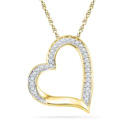 0.13 CTW Diamond Heart Outline Pendant 10KT Yellow Gold - REF-8X9Y