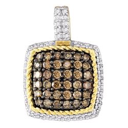 0.80 CTWCognac-brown Color Diamond Square Cluster Pendant 10KT Yellow Gold - REF-41X9Y