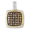 Image 1 : 0.80 CTWCognac-brown Color Diamond Square Cluster Pendant 10KT Yellow Gold - REF-41X9Y