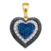 Image 1 : 0.27 CTW Blue Color Diamond Layered Heart Pendant 10KT Yellow Gold - REF-22F4N