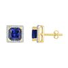 Image 1 : 2 CTW Princess Created Blue Sapphire Stud Earrings 10KT Yellow Gold - REF-25N4F