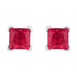 2 CTW Princess Created Ruby Solitaire Earrings 10KT White Gold - REF-13M4H